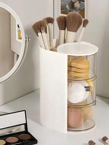 Rotating Makeup Brush Holder & Jewelry Storage Box With Dust-Proof Hairpin Compartment, Perfect For Organizing Necklaces, Earrings, Bracelets, Rings, Makeup Brushes, Hairpins, Hair Accessories And Daily Essentials, Multi-Functional Vanity Organizer, Desktop Storage Solution, Transparent Design For Easy Visibility, Bedroom Dresser Organization, Cosmetics Display Stand - Multicolor - View 3