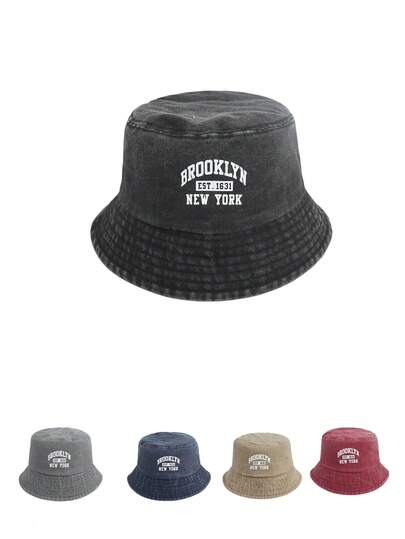 1顶水洗NY1631印花男女通用渔夫帽，可调节休闲旅行户外运动帽，适合骑行、观光、旅行、街头、派对等场合