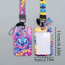 1pc Cute Stitch Lanyard With ID Card Holder - Cartoon Neck Strap Badge Key Chain (Random Style) - Multicolor - View 3