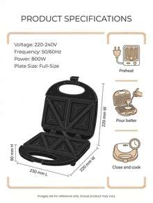 SOKANY 08112 Sandwich Maker, Multi-Function Sandwich Maker And Pizza Press, Non-Stick Sandwich Maker And Panini Press, Fast Heating, Non-Stick Coating, Easy To Clean, Built-In Indicator Light, Easy To Clean And Store, Cool Touch Handle - View 5