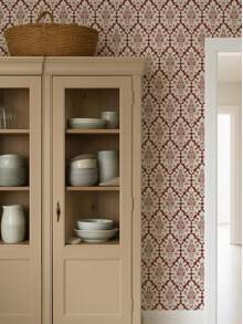 Burgundy Damascus Wallpaper - Floral Victorian Style Removable Or Non-Adhesive Wallpaper, Customizable Color - 1PC - View 4