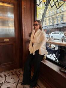 1 chiếc áo khoác cardigan dệt kim màu trơn, có cúc cài, thích hợp cho kỳ nghỉ, hẹn hò, đám cưới, công sở, tiệc sinh nhật, màu trắng mùa thu. - trắng - Xem 3