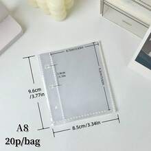 10张A5/A6/A7/A8尺寸透明哑光活页内页，贴纸簿，贴纸底纸，集邮簿，文化邮票页，印泥补充页，3D贴纸簿贴纸板，采用优质PP材质，适用于偶像照片卡、明信片、集换式卡、照片、学生证、身份证、办公用品、手账本等。 - 內頁 - 查看 17
