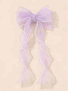 1个韩式双层网状珍珠丝带发夹 - 紫色 - 查看 1