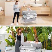 Cambiador De Bebé Portátil Con Estante Giratorio Plegable Gris - Gris - Ver 8