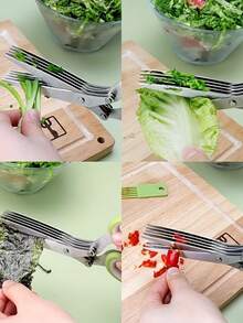 Stainless Steel Kitchen Scissors - Multi-Functional Scallion & Herb Knife For Grilling And Indoor Cooking, Also Suitable For Paper Cutting - Durable, Comes With Protective Case And Integrated Cleaner, Seasoning Processing Tool, Essential Kitchen Accessory, Random Style - Multicolor - View 9