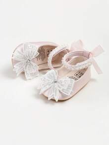 Infant Mary Jane Flats - Infant Newborn Toddler Shoes, Soft Rubber Sole, Princess Style Wedding Shoes - Baby Pink - View 7