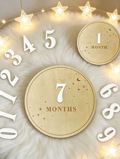 可替换木质里程碑卡片套装，波西米亚风婴儿派对摄影道具，含星星和月亮图案木质出生公告板，新生儿摄影道具，这些拍照道具卡片非常适合孕期揭晓或宝宝出生公告，记录宝宝成长里程碑，木质新生儿标牌，是新手父母和婴儿派对的理想之选，也是送给准妈妈的礼物。