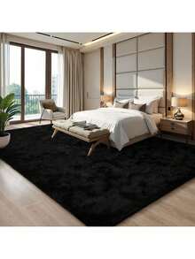 eluckya Plush And Thick Long-Pile Carpet, Super Soft And Comfortable Rug, Non-Slip Thick Pile Carpet, Suitable For Bedrooms, Living Rooms, Bathrooms, Dorm Rooms, Room Decor, Kitchen Essentials, Family Gatherings, Valentine's Day, Birthday Parties, Home Decor, Bedroom Decor. - 黑色 - 查看 4