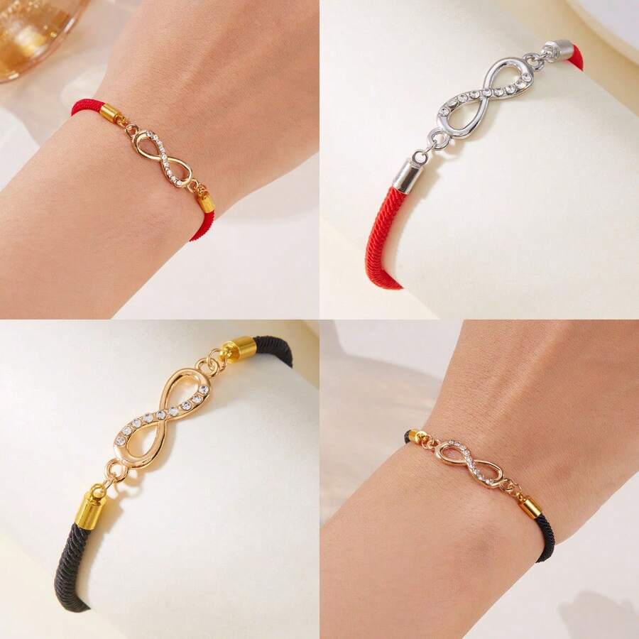 1pc Fashionable Red Infinity Symbol Bracelet, Suitable For Couples Gift And Daily Wear - Multicolor - View 1