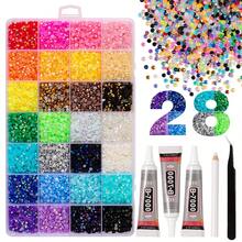DIY Jelly AB Phone Case DIY Accessories 28-Grid Resin Colorful Diamond Box Mixed Accessories Mixed Size Colorful Round Diamonds, Shoes, Diamond Painting, Water Cup DIY, Phone Case Rhinestone Materials Support Rod Making Drill - 28 Grids - View 1
