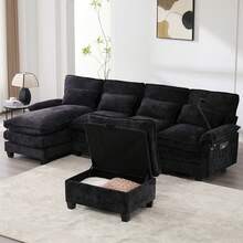 106" U-Shaped Sectional Sofa Cloud Couch For Living Room, Upholstery Comfy Modular Sofas, 4 Seat Chenille U-Shaped Sleeper Sofa, High-Density Sponge Filling, With Chaise Lounge, Ottoman & Pillows(Navy) - 黑色 - 查看 3