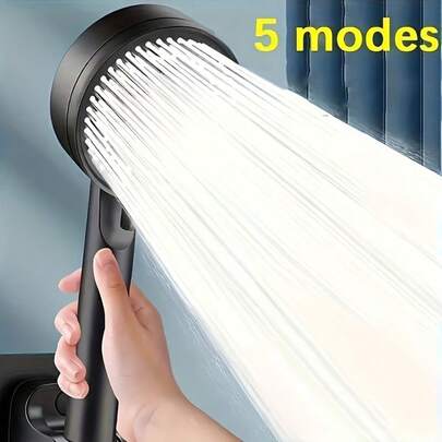 1pc 5-Mode High Pressure Handheld Shower Head, Boosted Water Flow Showerhead, Multi-Function Shower Sprayer, Essential Bathroom Shower Accessory, Easy Installation, Designed For Bathroom Use, Powerful Mist, Compact Nozzle, Compatible With High And Low Water Pressure, Suitable For Shower Use Only