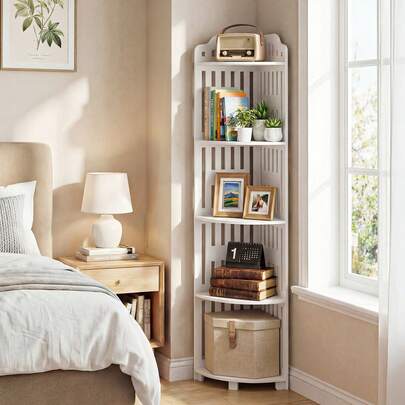 5-Tier 43.31 Inch Freestanding PVC Corner Shelf, Waterproof Storage Unit For Bathroom/Kitchen/Living Room – Anti-Wobble & Sturdy