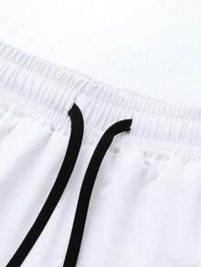 男士春夏抽绳腰带二合一时尚休闲运动短裤，适合徒步、骑行、篮球、跑步、冬季室内运动 - 白色 - 查看 5