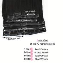 8pcs Seamless Clip In Hair Extensions, 18 Clips, 24inch Straight Hair Synthesis Hair Clip In Extensions For Women PU Clip In Synthesis Hair Hairpiece, Easy To Wear And Disassemble - Multicolor - View 4