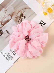 1pc Pink Scrunchie, Satin Fabric Large Hair Tie For Women - Pink - View 4