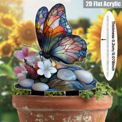 2D Flat, 1pc, 2D Flat Acrylic, Elegant Butterfly, Acrylic Garden Stake, Garden Floor Plug, Suitable For Outdoor Flower Pot, Lawn, Patio, Garden Art, Friend Gift, Spring Decor, 2D Flat