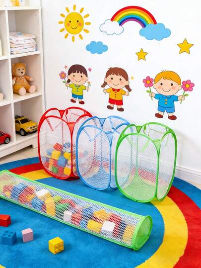 1 pieza Cesta de almacenamiento de malla emergente - Portátil, con asa, plegable para almacenamiento, fácil de abrir. Cesta de lavandería emergente y plegable excelente para habitación de niños, dormitorio universitario o viaje - Conveniente para pañales, juguetes y almacenamiento de ropa