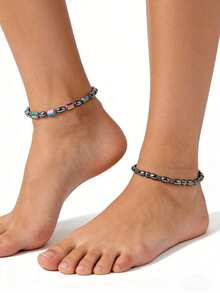 Xiacheng 2/12件装磁性赤铁矿脚链手链能量脚链男女通用可调节磁性纤细赤铁矿缓解疼痛焦虑消肿脚链 - 彩色 - 查看 4