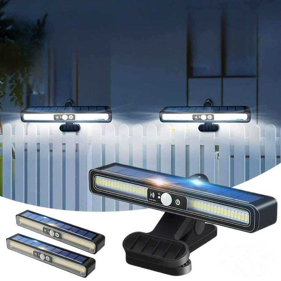 1个太阳能户外人体感应灯 - IP65防水，高亮度LED，自动开关，可壁挂或夹装，适用于露营、车库、庭院、围栏等场所。