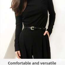 Minimalist Solid Color Casual Vintage PU Leather Belt For Women, Suitable For Jeans And Skirts, 1.8cm Width, Fall, Autumn, Halloween - Svart - Visa 2