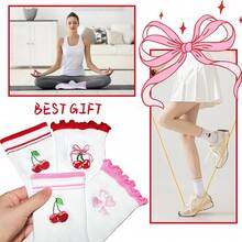 4 Pairs Women's Pilates Grip Socks, Cute Ruffle Design, Heart-Shaped Non-Slip Dots, Suitable For Yoga, Fitness, Hospital - Multicolor - View 8