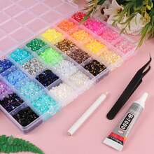 DIY Jelly AB Phone Case DIY Accessories 28-Grid Resin Colorful Diamond Box Mixed Accessories Mixed Size Colorful Round Diamonds, Shoes, Diamond Painting, Water Cup DIY, Phone Case Rhinestone Materials Support Rod Making Drill - 28 Grids - View 3