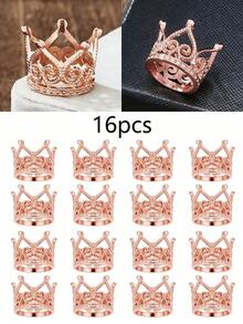 16pcs Alloy Mini Sparkling Princess Crown Set, Including Floral Decor And Party Supplies, Suitable For Party Favors And Decorative Flowers, Birthday Sashes, Weddings, Prom, Wedding Jewelry, Wedding Decorations, Birthday Crowns, Golden Jewelry - Multicolor - View 6