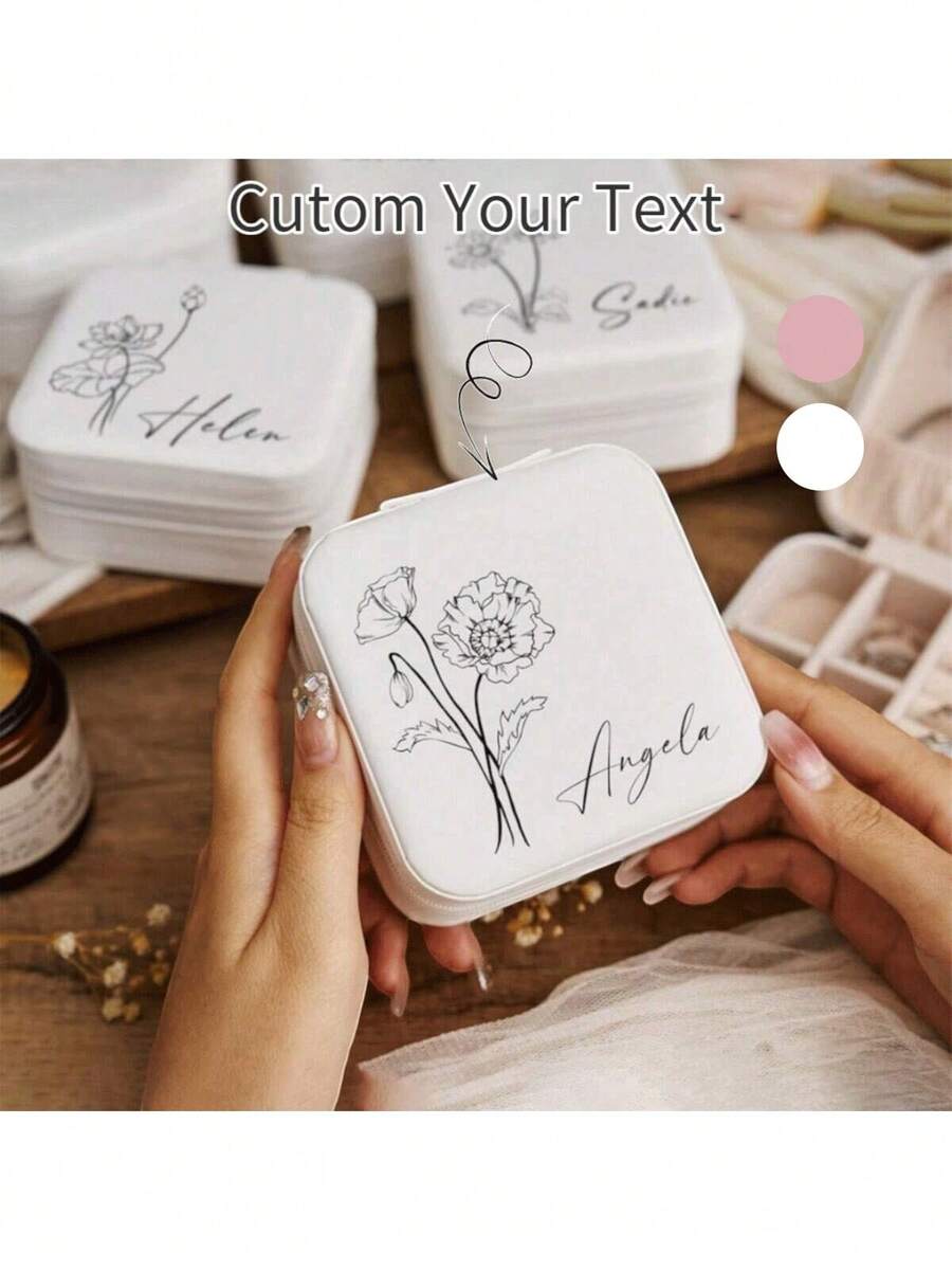 1pc Personalized Jewelry Box, Customized Necklace Box For Travel, Christening Gift, Godparent Necklace Box, Souvenir Box, Valentine's Day Gift Box, Jewelry Box - Multicolor - View 1