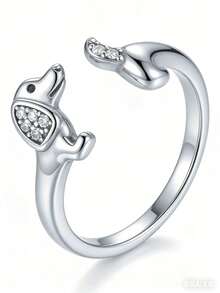 1枚可爱兔子胡萝卜开口戒指，经典马眼形单钻戒指，隐藏式光环结婚戒指，精致求婚戒指，女士珠宝 - 銀色 - 查看 16