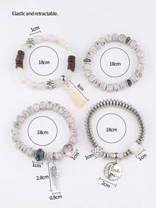 4 pièces Nouveaux bracelets bohèmes, bracelets à franges multicouches créatifs en perles, bijoux mode pour femmes - Gris - Voir 2
