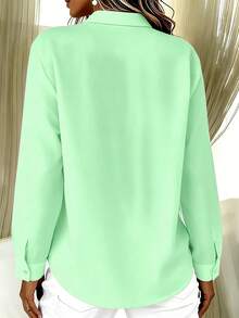 Basic Casual Plus Size Women's Long Sleeve Lightweight Button-Up Shirt - Mint Green - View 2