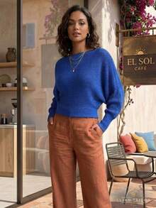 Women's Batwing Blouse, Fang Knit, Long Sleeve, Elegant Knitwear, Winter Fashion - Camel - Ver 7