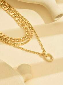 1pc Fashion Multilayer Geometric Pendant Necklace, Suitable For Women's Daily Wear, Gift - Gold - View 2