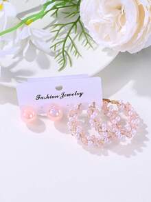 4件套优雅奢华美人鱼仿珍珠水晶耳环，精致耳环，适合女性日常、派对及所有季节佩戴 - 耳環套裝 - 查看 1