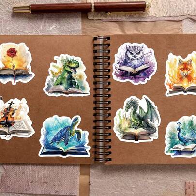 50 miếng dán hình cuốn sách ma thuật dùng để trang trí sổ lưu niệm, ốp điện thoại, nhật ký, cửa sổ, ván trượt, hành lý, tủ lạnh.