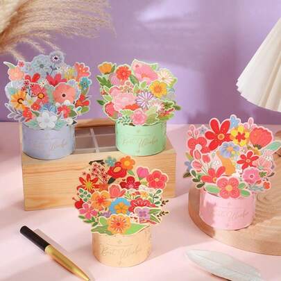 1 Pc 3D Flower Bouquet Box Greeting Card, 3D Pop-Up Colorful Flower Card With Envelope, Suitable For Mother's Day Greetings, Birthday Surprises, Expressions Of Gratitude And Appreciation, And Daily Warm Greetings. Suitable For Wives, Girls, Girlfriends, Mothers.
