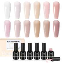Beetles Rubber Base Gel Nail Polish, 6 Colors Nude Gel Polish Pink Peach Neutral Sheer French Tips Base Colors - 12 Color Rubber Base Gel Polish - 查看 9