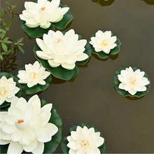 10pcs Artificial Floating Foam Lotus Leaf Decor, Suitable For Pond, Aquarium And Stage, Lifelike Green Plant, Fake Lotus Flower For Fish Tank, Aquatic Lily Micro Landscape, 10cm, Suitable For Birthday, Graduation, Mother's Day, Indoor Decor, Tabletop Decor, Wedding Decor, Spring Decor, Bathroom Decor, Women's Gift, Housewarming, Outdoor Artificial Flower - White - View 1