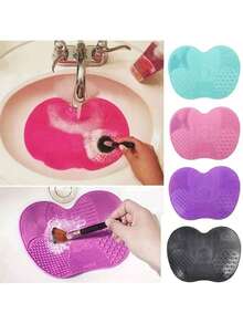 Apple Shaped Silicone Makeup Brush Cleaning Mat, Cosmetic Brush Scrubber Pad - Multicolor - View 6