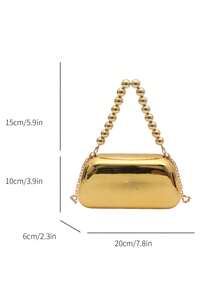 前卫亮金色女士手拿包，硬盒形晚宴包，钱包，串珠手柄，金属链条肩带，女士礼物，适合派对、节日和宴会 - 金色 - 查看 13