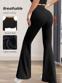 3pcs High Waist Solid Color Flare Pants, Stretchy Yoga Flare Pants, Women Sports Wear - Multicolor - View 2