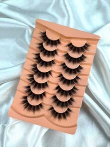 7对3D蓬松柔软浓密自然交叉假睫毛，可重复使用，易于佩戴，适合新手，可作为礼物赠送。 - 黑色 - 查看 6