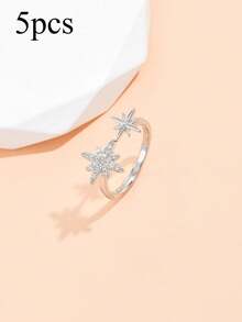 1 pieza anillo de decoración de estrella de diamantes de imitación, joyería de cobre - Plateado - Ver 6