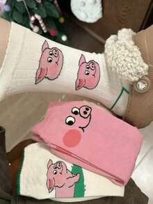 6 Pairs Random Cute Pink Pig Design Unisex Funny Cartoon Socks - Multicolor - View 2