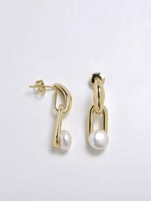 1 Pair 18K Gold Plated Natural Pearl Earrings, Gift For Mother's Day, Valentine's Day, Birthday, Wedding, Engagement, Bride - Yellow Gold - View 5
