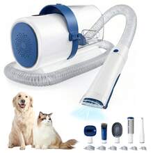 OLIXIS 5 Professional Tools Pet Grooming Vacuum Kit, Low Noise Pet Hair Remover, 5 Professional Tools With Cordless Clippers For Dogs Cats All Hair Types, Easy For Home Use Grooming Brush - Blue and White - View 5
