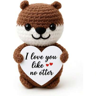 1pc Positive Otter, Cute Handmade Crochet Otter With Encouragement Card Emotional Plush Positive Support Animal Toy Men's And Women's Knitted Doll Incentive Gift And Decoration, Ideal Gift For Family, Friends, Classmates, And Colleagues On Birthdays, Christmas, Anniversaries, Thanksgiving, Mother's Day, And More.