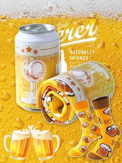 1 par de calcetines multicolor hasta el tobillo, caja de regalo unisex para parejas, diseño suave inspirado en la comida y la cerveza, cómodo y versátil, adecuado para cumpleaños, San Valentín, Pascua, Ramadán, citas, reuniones familiares, fiestas, vacaciones